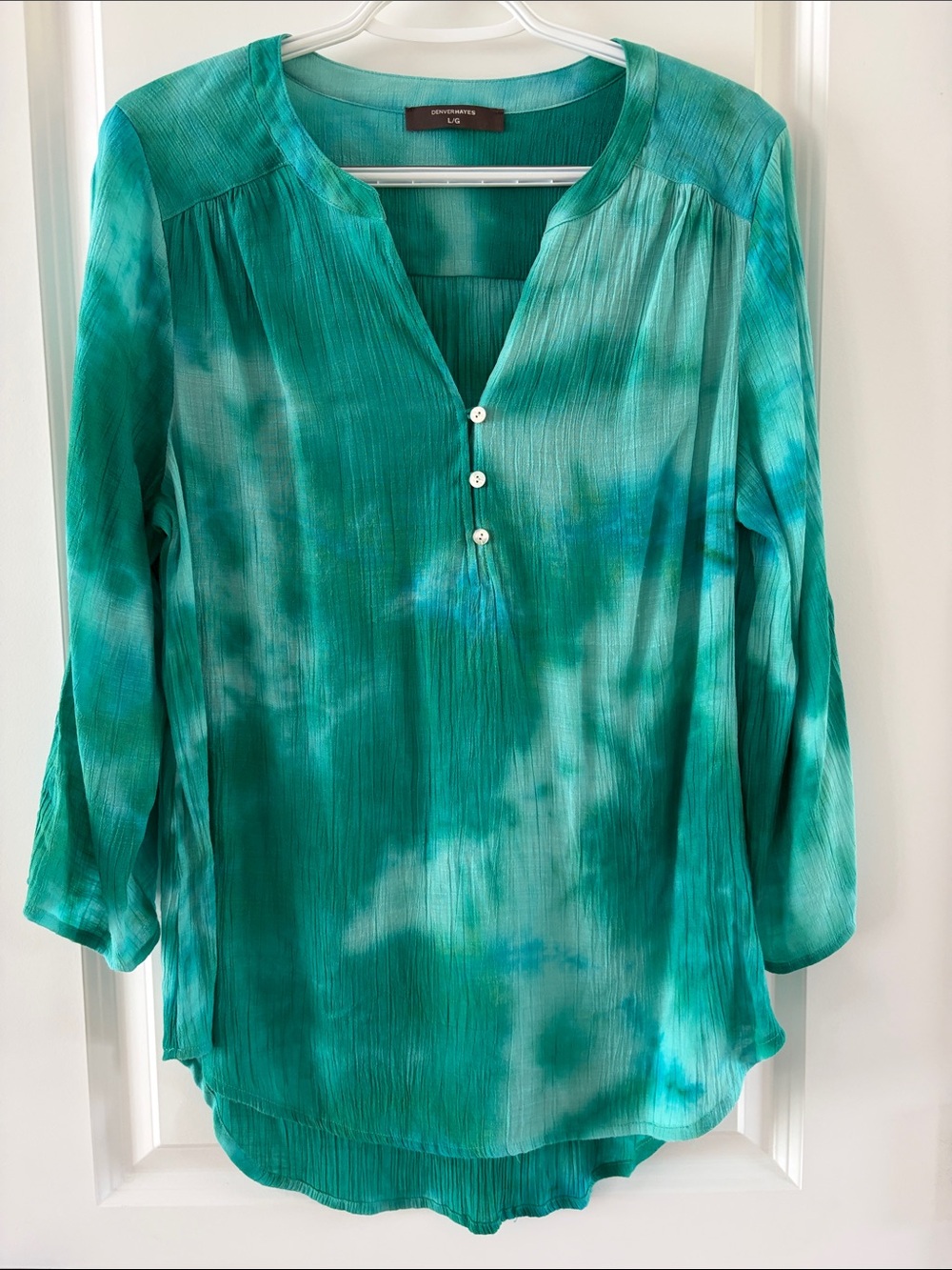 Green Tie-Dye Peasant Blouse - Lightweight Women’s Top C27